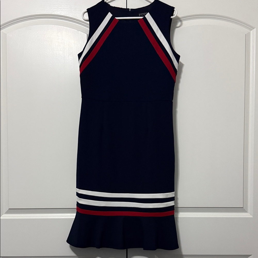 Enfocus Studio Navy Sleeveless Dress with Red and White Stripes: New without tag
